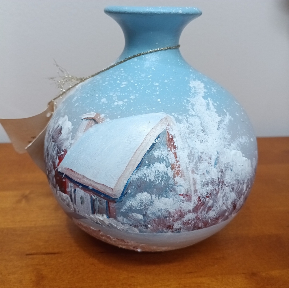 Vintage Hand-painted Modernist Vase by Canadian Artist "Tifo" Francine Thiffault
